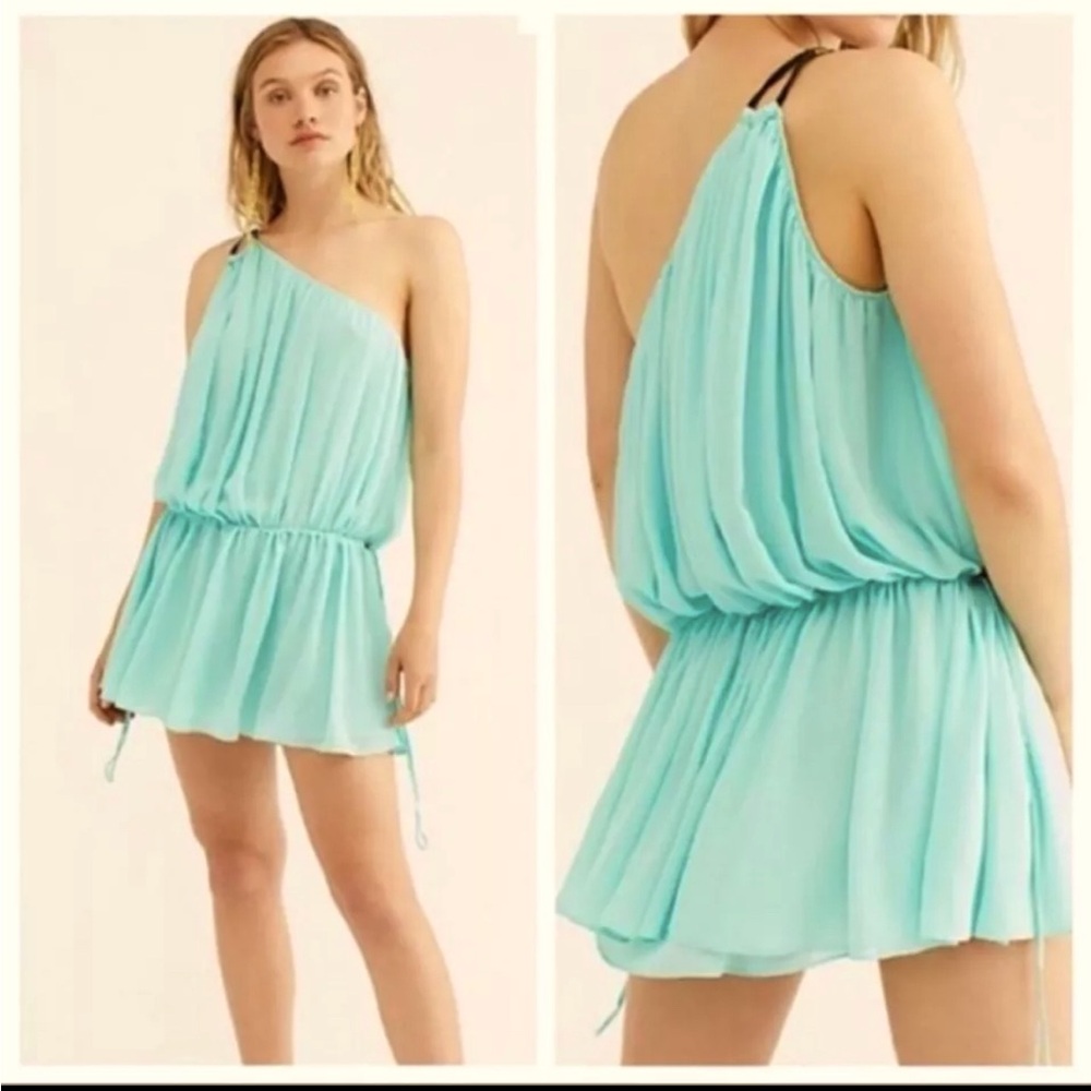 Free People Kayleen One Shoulder Aqua Mini Dress Size XS
